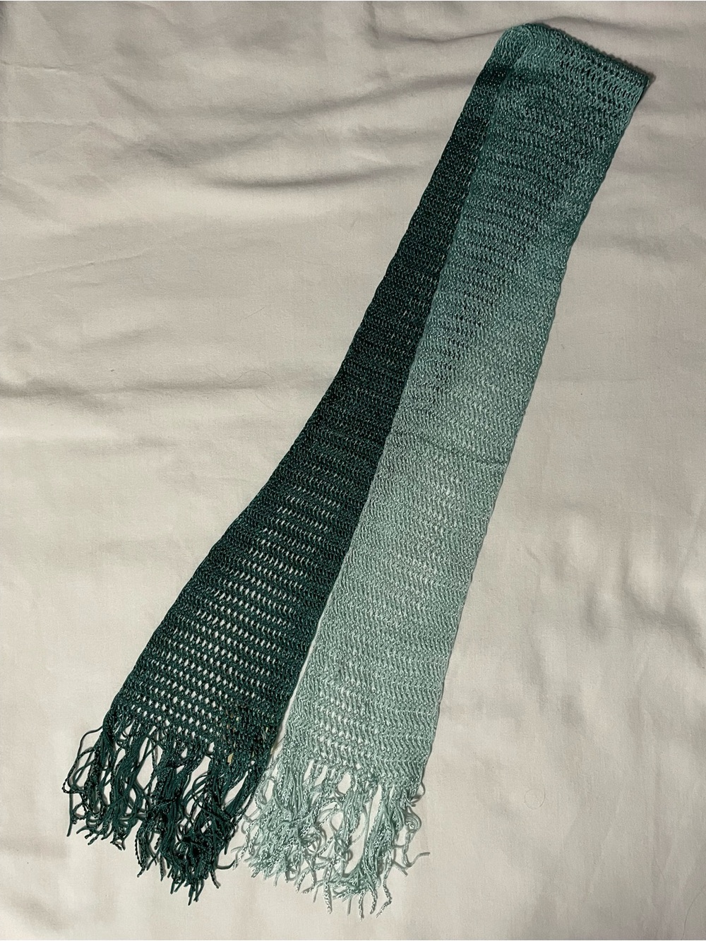 Vintage dci Japan Teal Green Ombre Mesh Fishnet Fringe Scarf